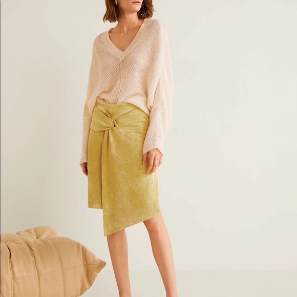 Mango Yellow Gold Real Genuine Leather Knot Skirt - Picture 2 of 5